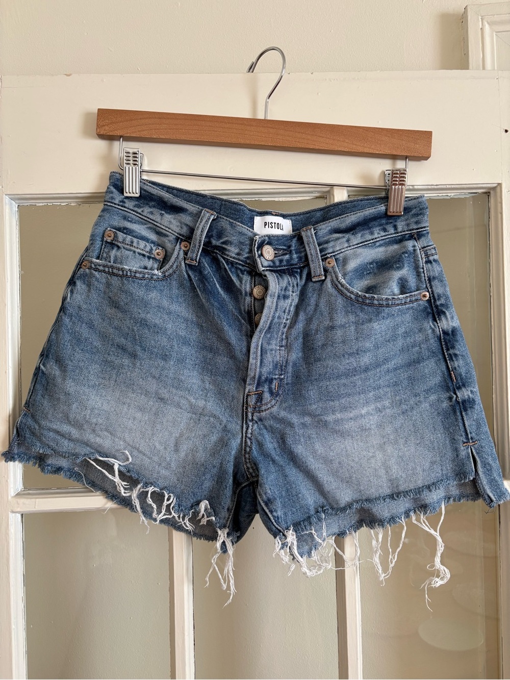 PISTOLA faded blue distressed jean cutoff shorts